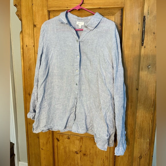 J Jill Love Linen Light Blue Lightweight Long Sleeve Button Down Top Size Large - Picture 10 of 10